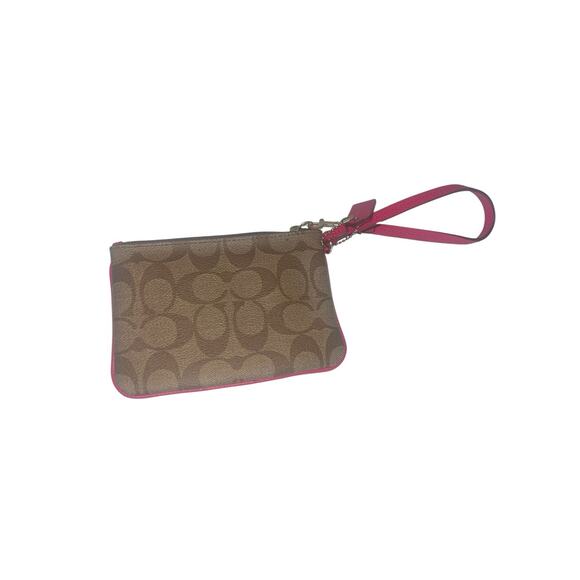 Coach Wristlet Brown & Pink Signature Canvas Zip-Up Small Purse Authentic - Picture 2 of 6